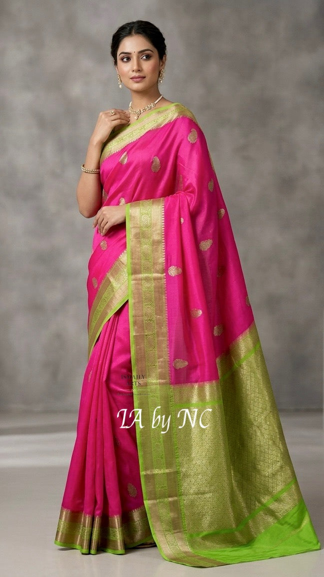 Neon Banarasi Pure Kora Organza Kadwa Saree