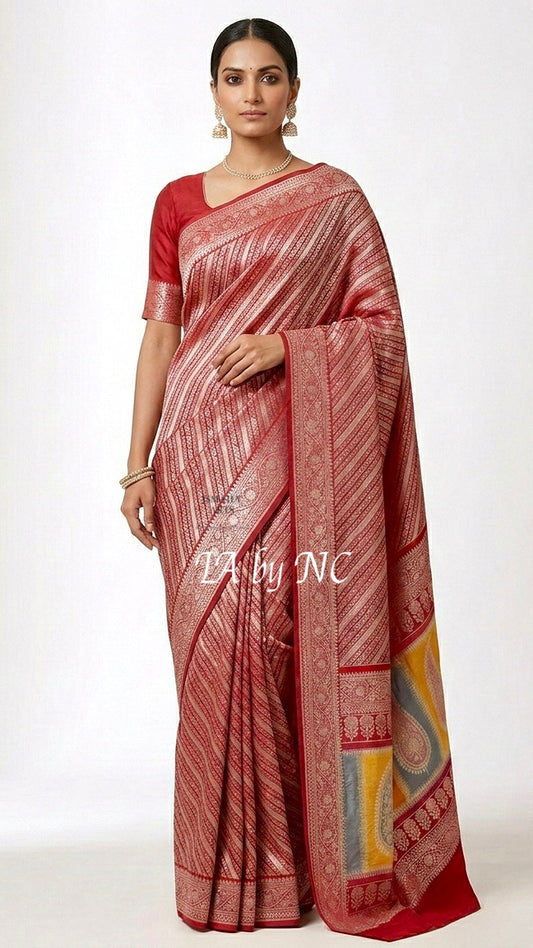 Crimson Banarasi Pure Munga Silk Brocade Saree
