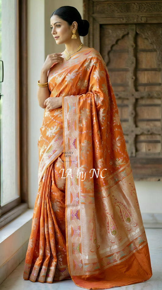 Tiger Banarasi Pure Katan Silk Tilfi Meenakari Pattu Saree