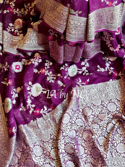 Byzantine Banarasi Pure Khaddi Georgette Meenakari Saree