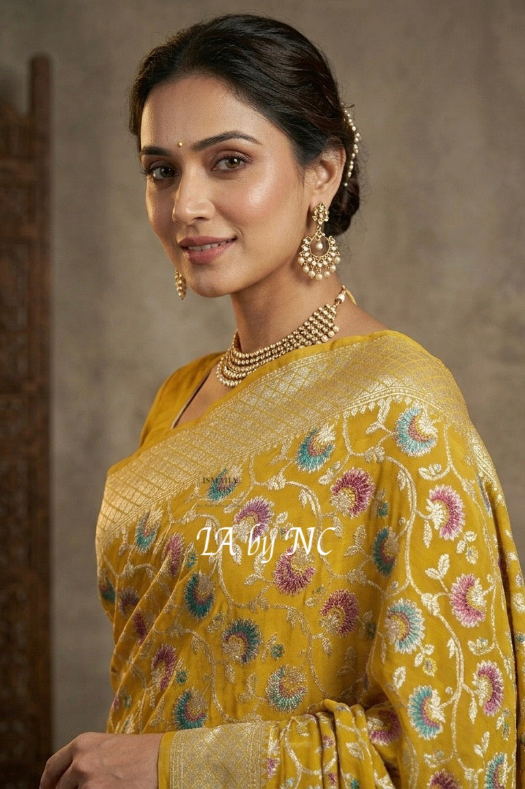 Trombone Banarasi Pure Khaddi Georgette Saree