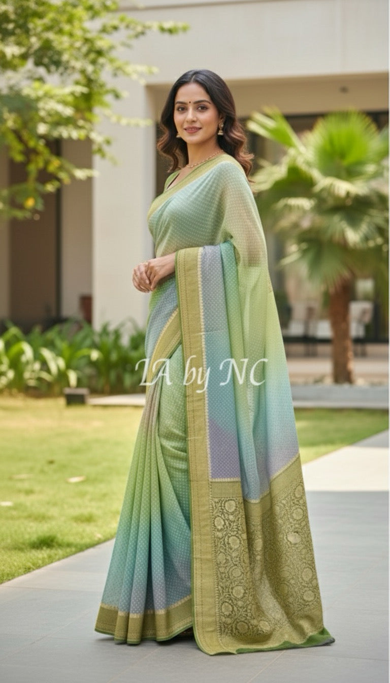 Moss Banarasi Pure Khaddi Georgette Saree