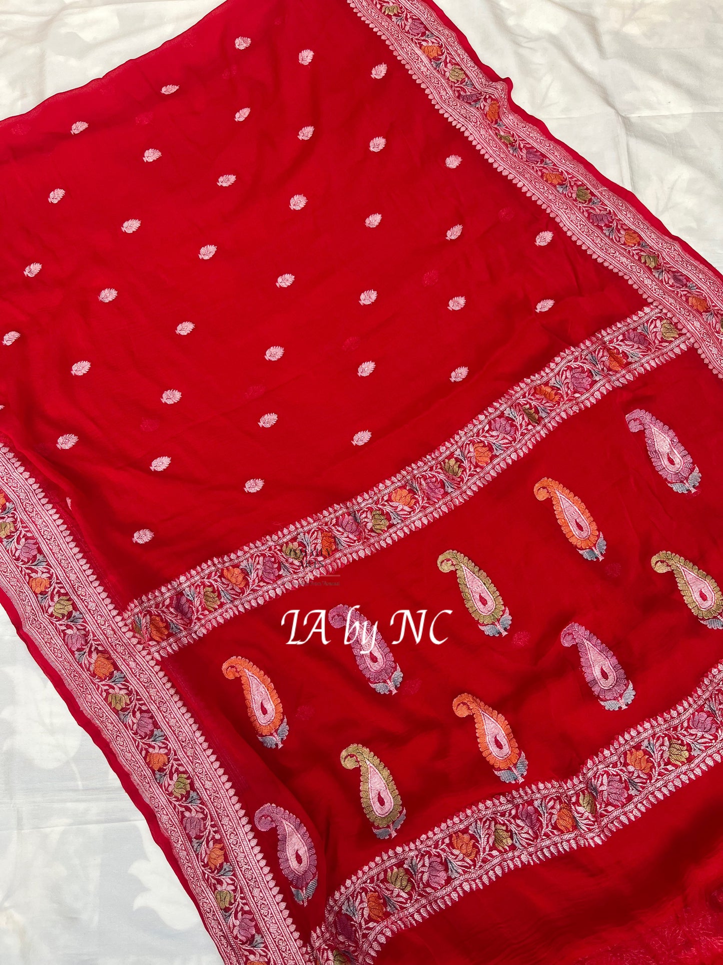 Crimson Banarasi Pure Khaddi Georgette Kadwa Saree