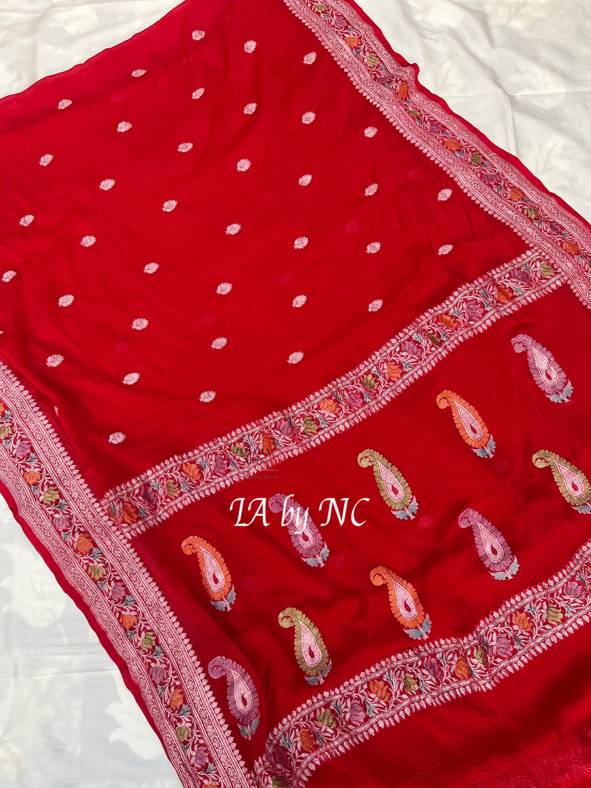 Crimson Banarasi Pure Khaddi Georgette Kadwa Saree