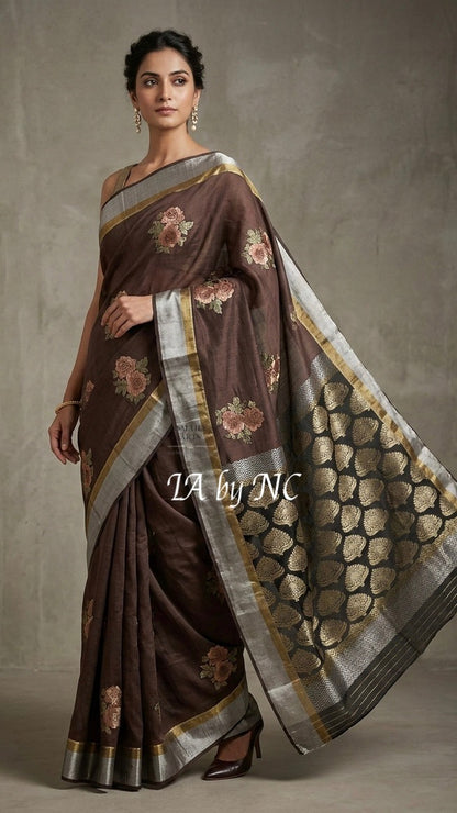 Walnut Banarasi Pure Munga Silk Saree