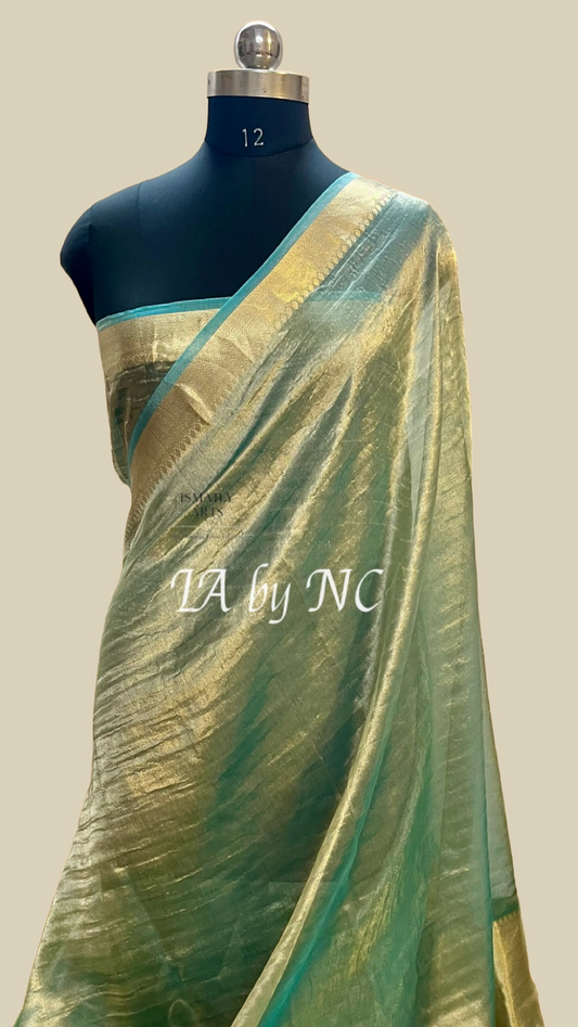 Turquoise Banarasi Pure Tissue Silk Saree