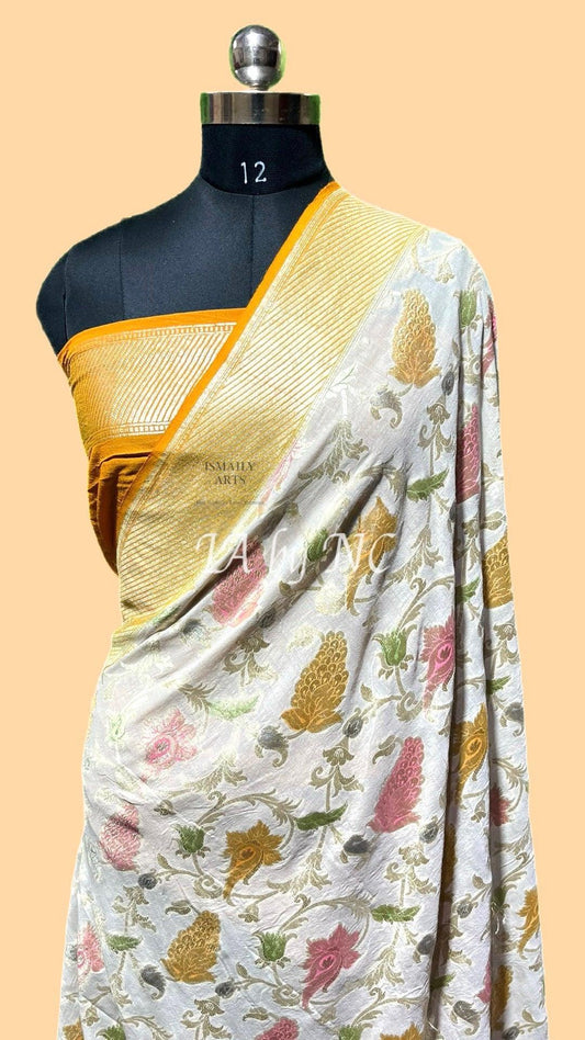 Off-white Banarasi Pure Khaddi Munga Saree