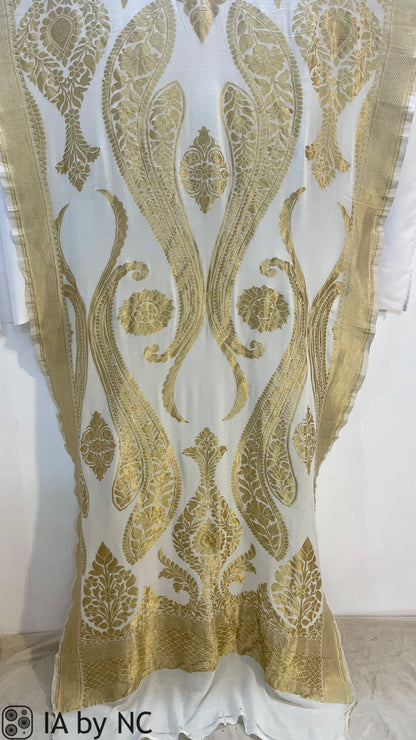 White Banarasi Pure Khaddi Georgette Dupatta