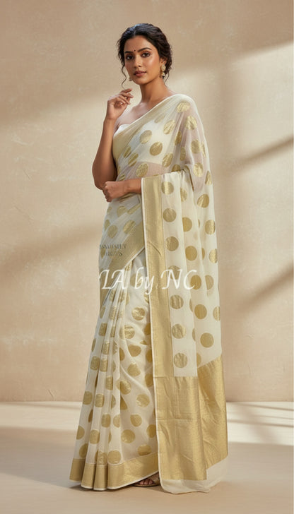 White Banarasi Pure Khaddi Georgette Saree