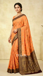 Apricot Banarasi Pure Khaddi Georgette Saree