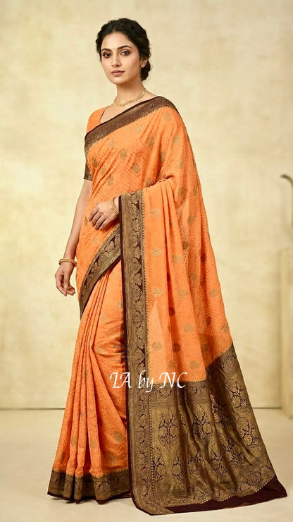 Apricot Banarasi Pure Khaddi Georgette Saree