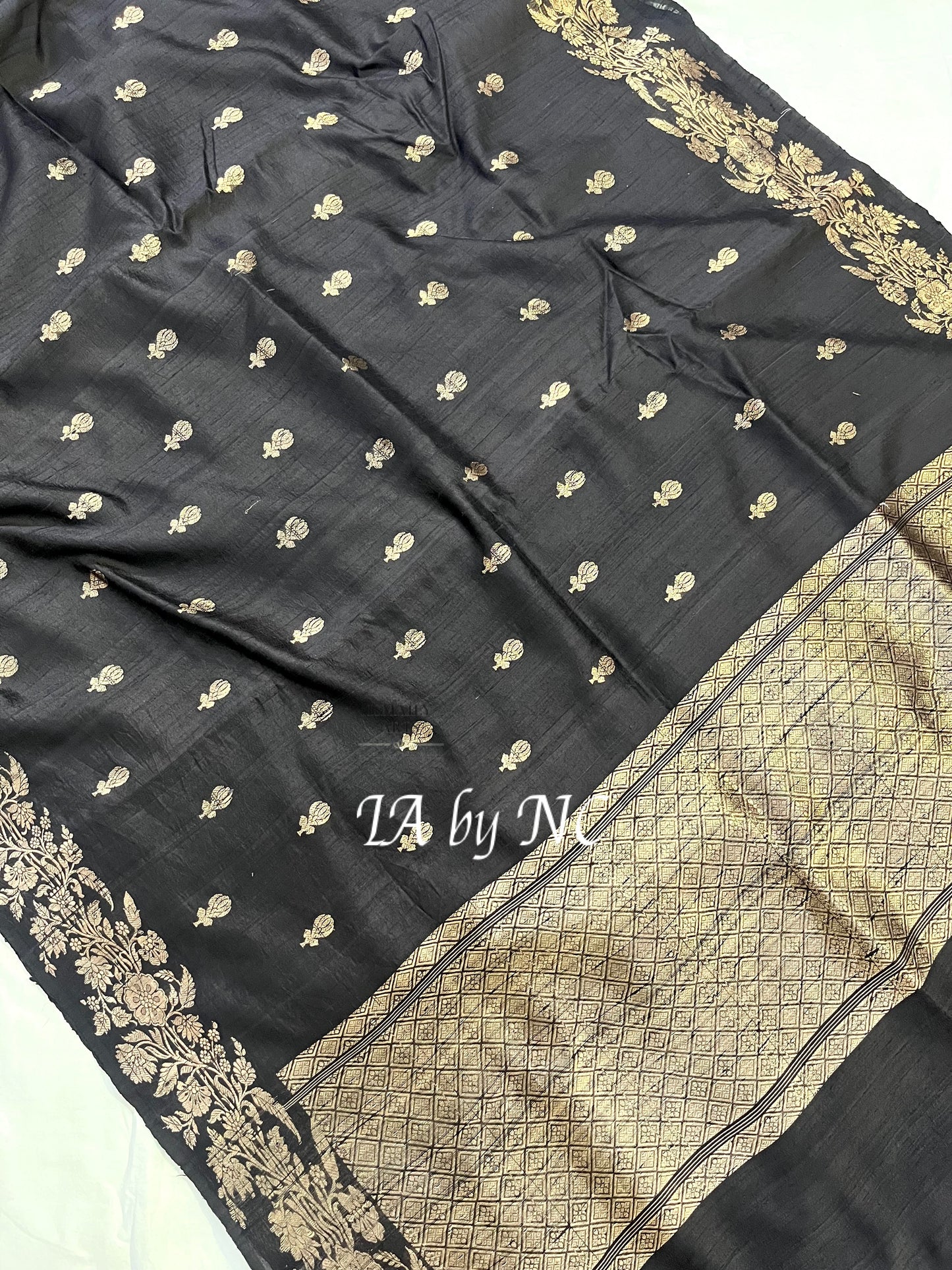 Black Banarasi Pure Khaddi Tussar Kadwa Saree