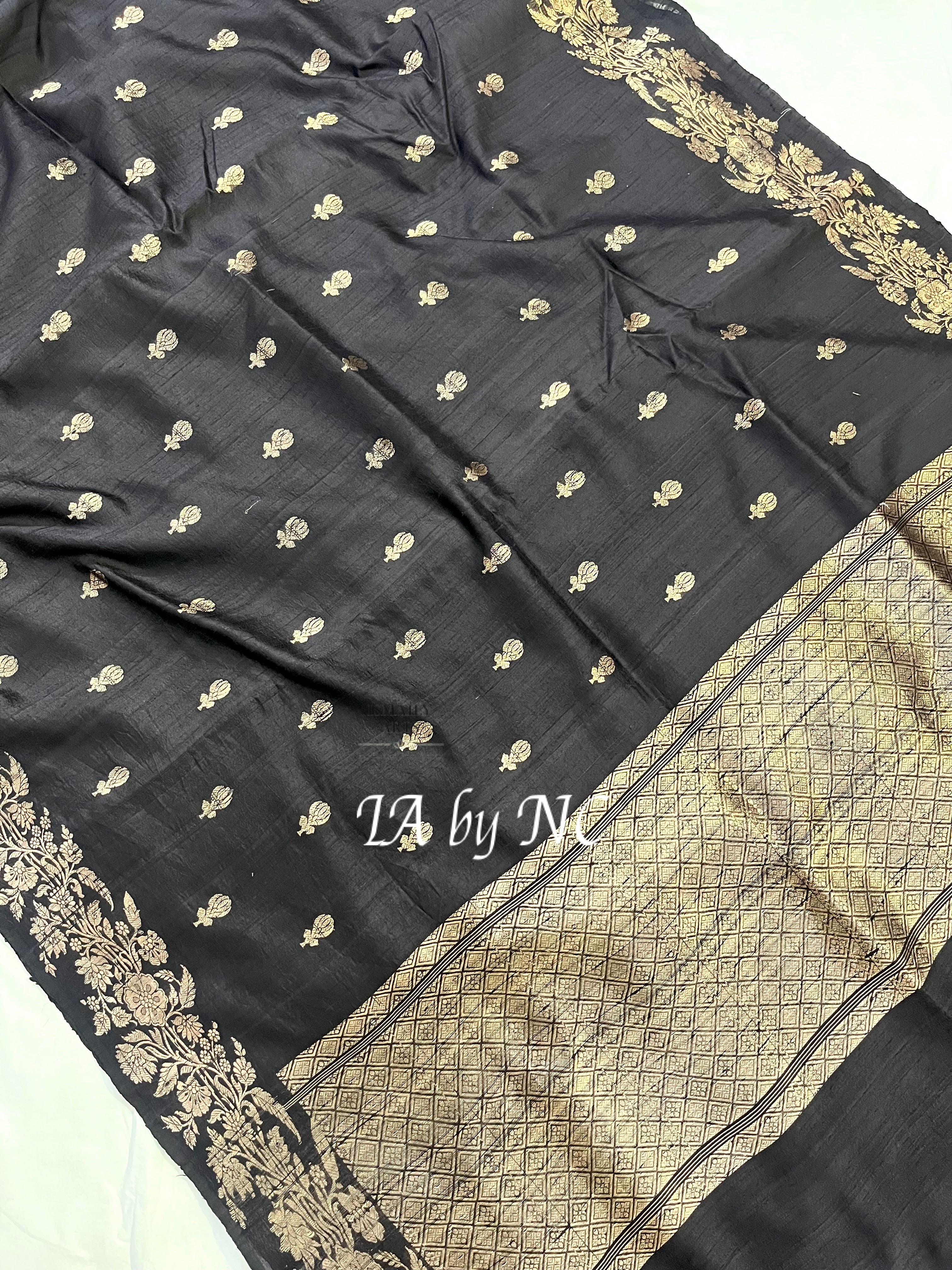 Black Banarasi Pure Khaddi Tussar Kadwa Saree