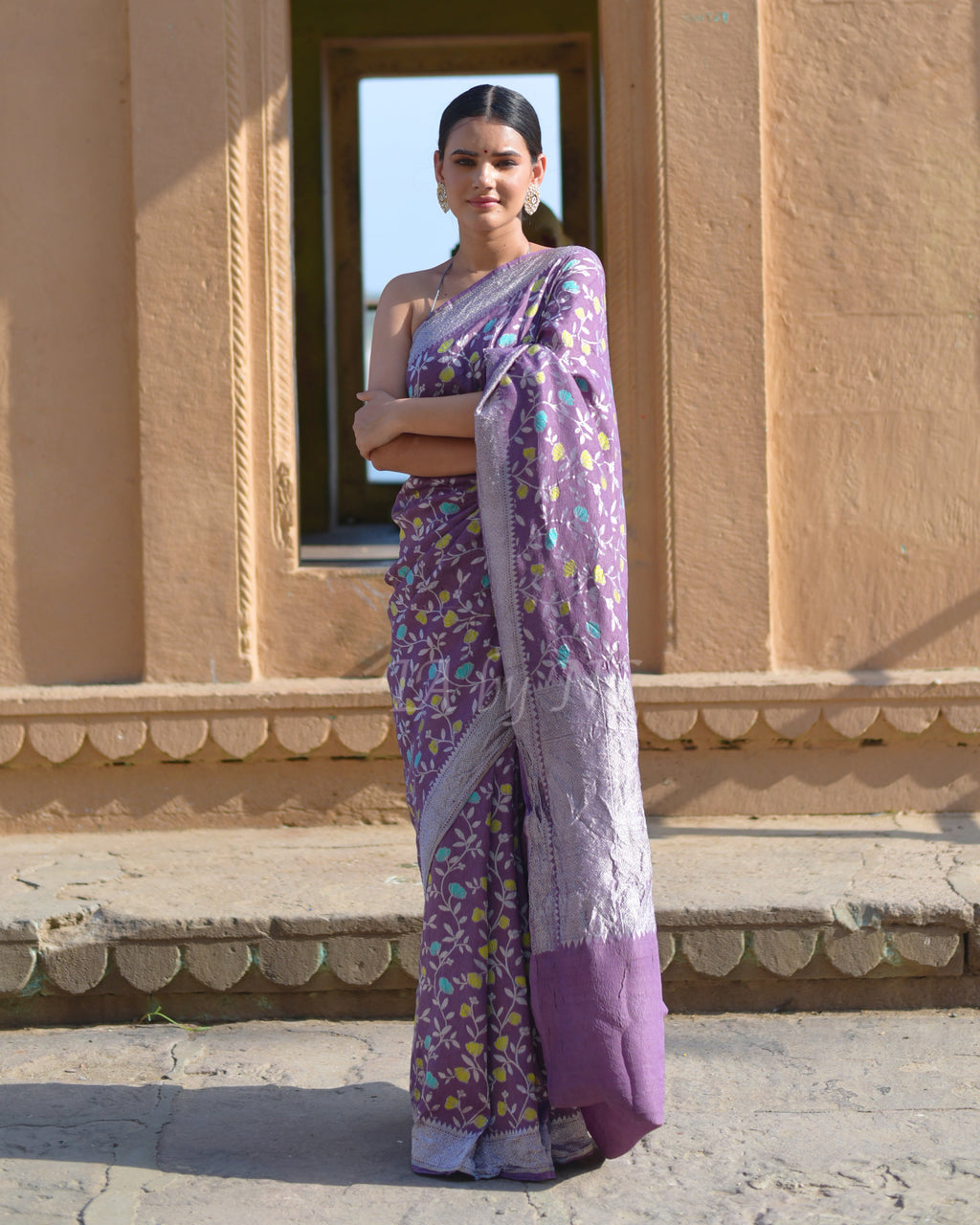 Mauve Banarasi Pure Khaddi Tussar Georgette Saree