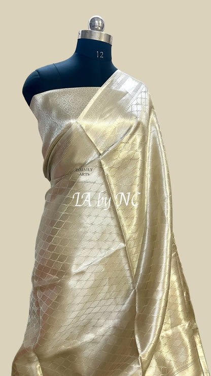 Ivory Banarasi Pure Tissue Silk Brocade Saree