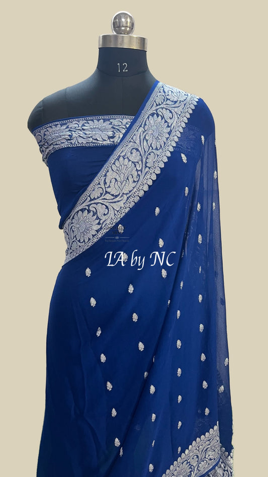 Denim Banarasi Pure Khaddi Georgette Kadwa Saree