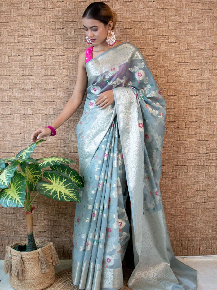 Banarasi Blend Khaddi Georgette Meena Saree