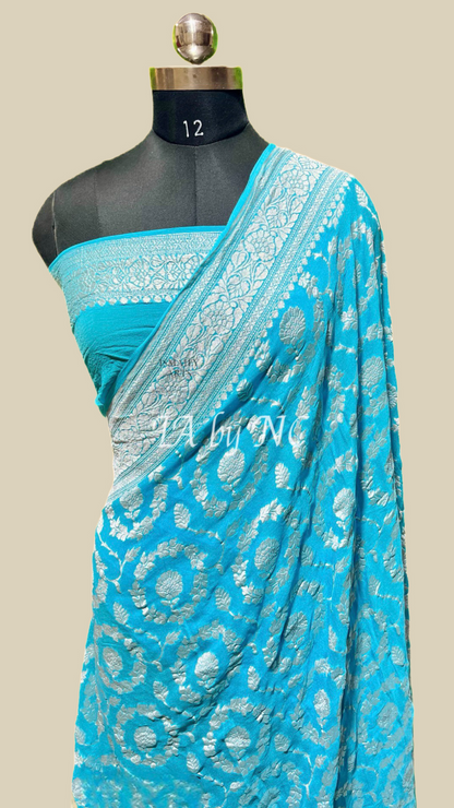 Sky Banarasi Pure Khaddi Georgette Saree