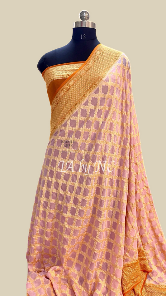 Carnation Banarasi Pure Khaddi Georgette Saree