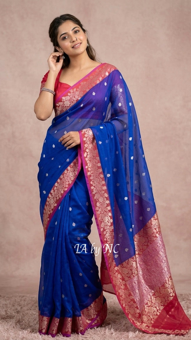 Royal Banarasi Pure Kora Silk Kadwa Saree - Ganga Jamuna Border