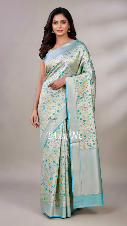 Turquoise Banarasi Pure Khaddi Tussar Georgette Brocade Saree