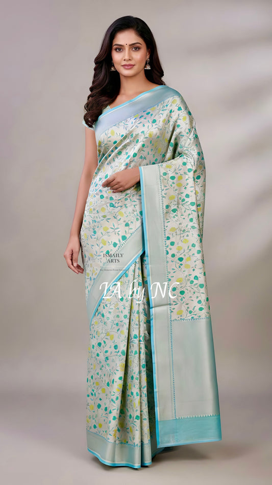Turquoise Banarasi Pure Khaddi Tussar Georgette Brocade Saree