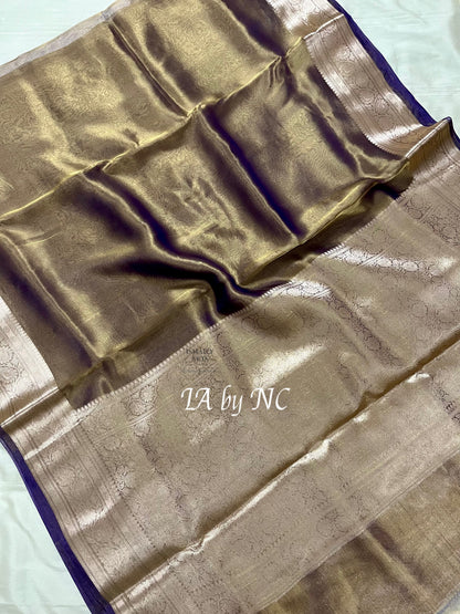 Eggplant Banarasi Pure Tissue Silk Saree