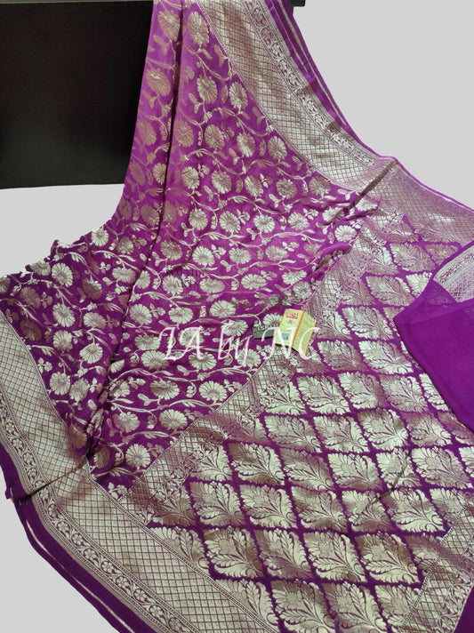 Violet Banarasi Pure Khaddi Georgette Saree.