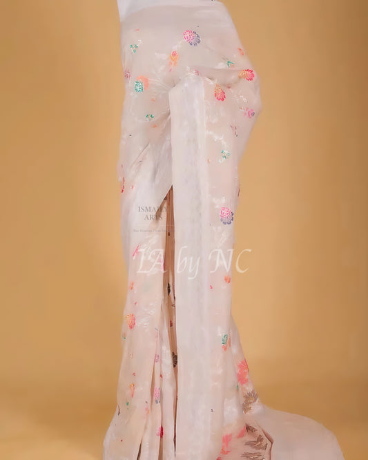 Beige Banarasi Pure Khaddi Tussar Georgette Meenakari Saree