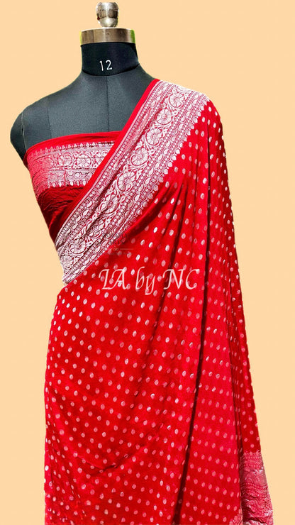 Crimson Banarasi Pure Khaddi Georgette Saree