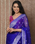 Navy Banarasi Pure Khaddi Georgette Kadwa Saree