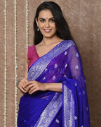 Navy Banarasi Pure Khaddi Georgette Kadwa Saree
