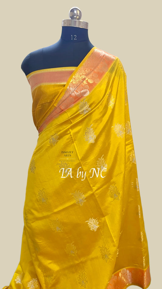 Tuscany Banarasi Pure Katan Silk Raw Mango Saree