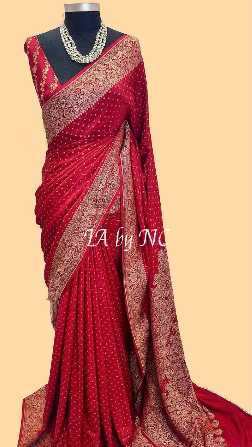 Carmine Banarasi Pure Khaddi Crepe Georgette Saree