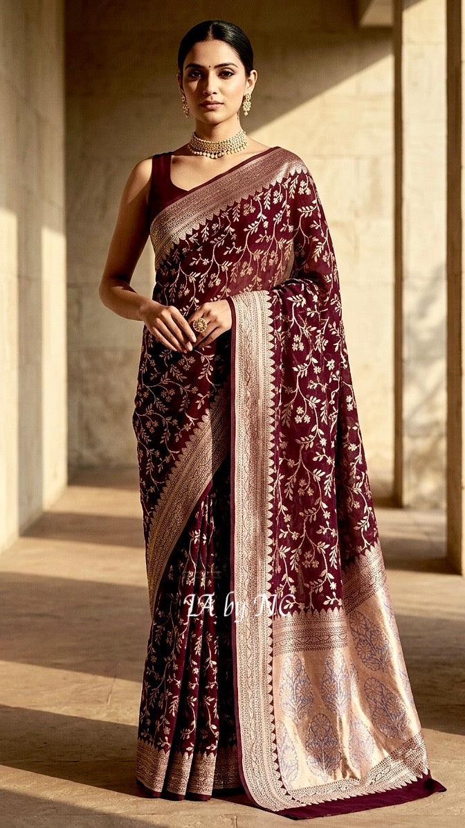 Hickory Banarasi Pure Khaddi Georgette Saree