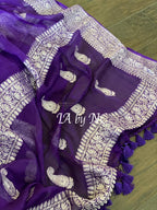 Grape Banarasi Pure Khaddi Georgette Kadwa Saree