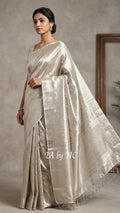 Ivory Banarasi Pure Tissue Silk Brocade Saree