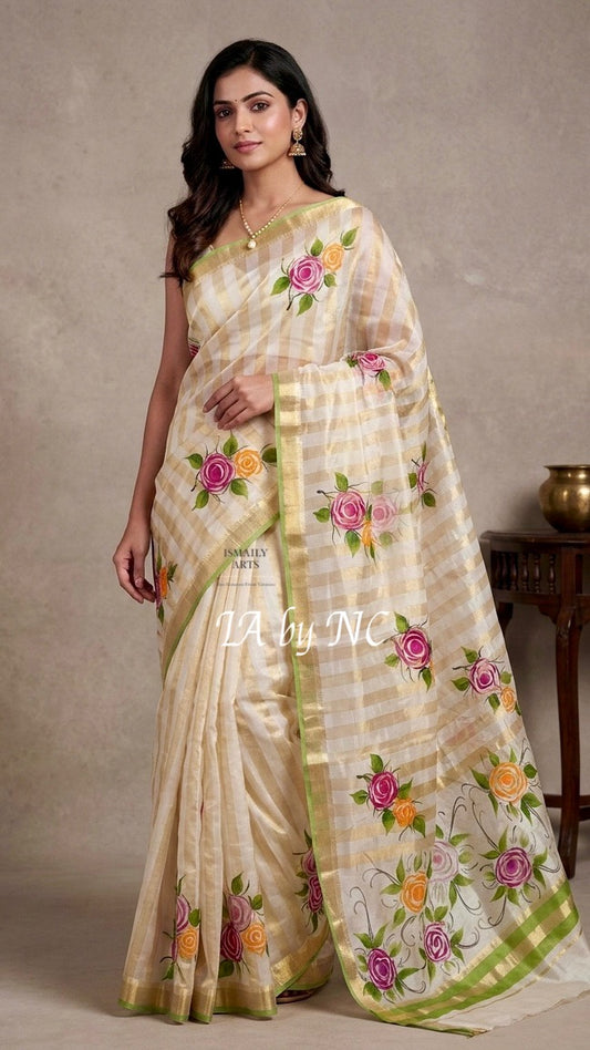 Offwhite Banarasi Pure Tissue Silk Saree