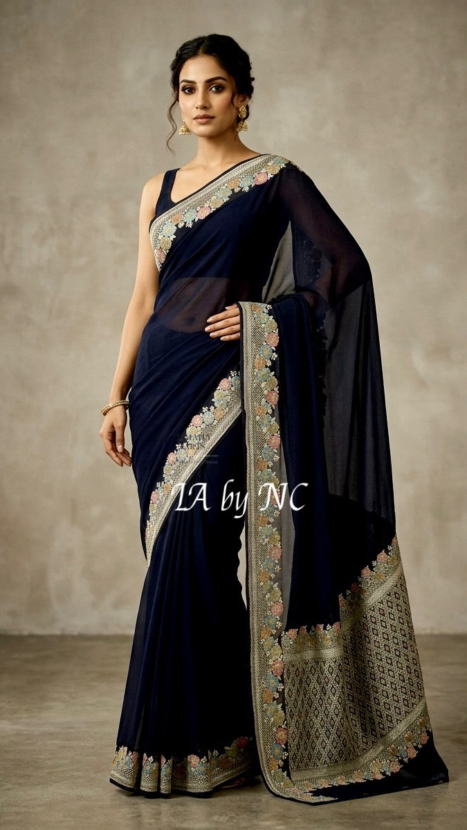 Black Banarasi Pure Khaddi Georgette Saree