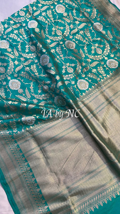 Turquoise Banarasi Pure Katan Silk Pattu Sona Rupa Saree