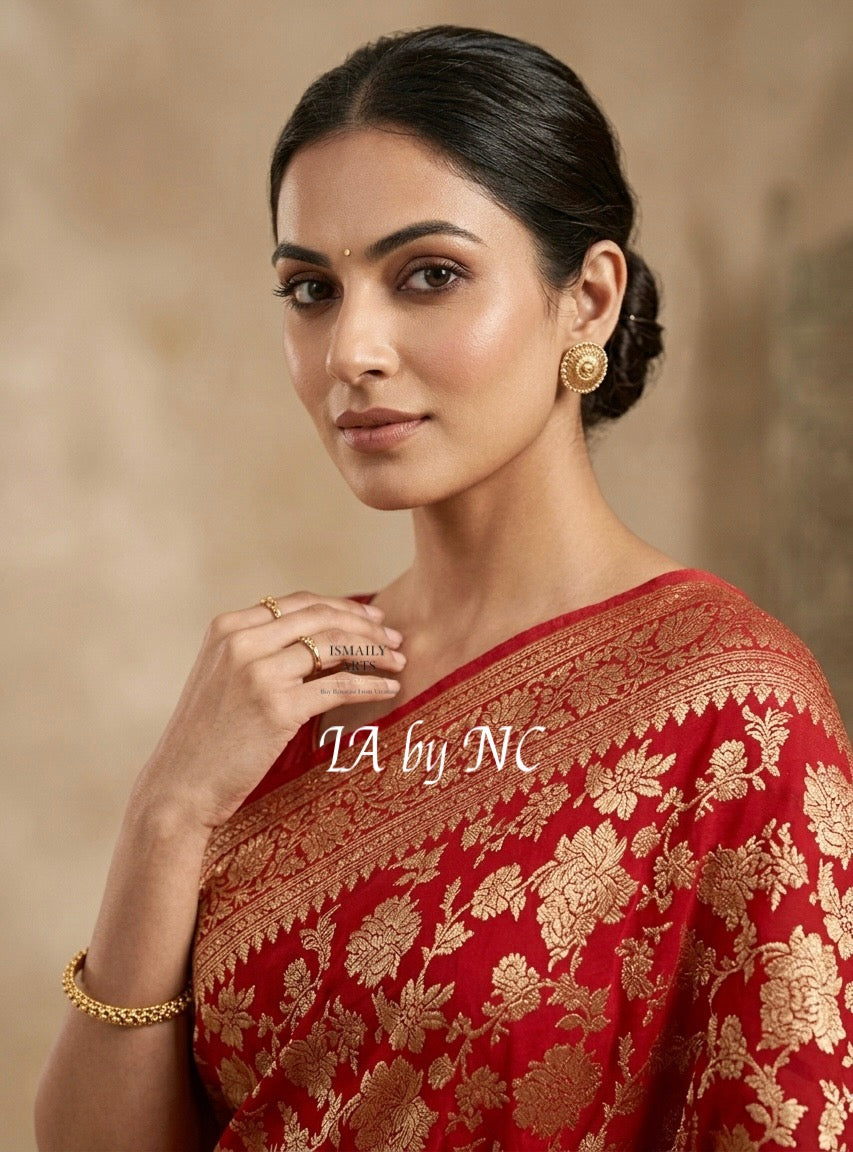 Carmine Banarasi Pure Khaddi Georgette Saree