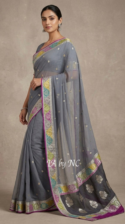Iron Banarasi Pure Khaddi Georgette Kadwa Saree