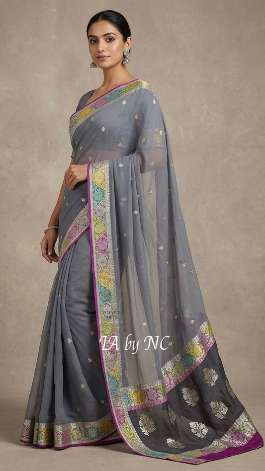 Iron Banarasi Pure Khaddi Georgette Kadwa Saree