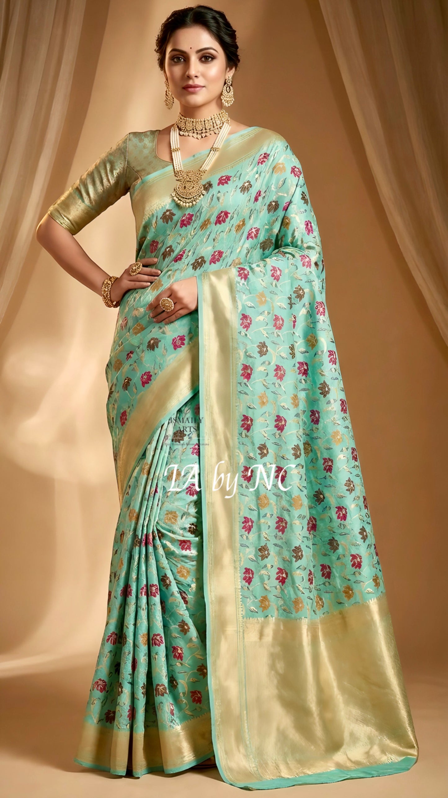 Turquoise Banarasi Pure Munga Silk Saree