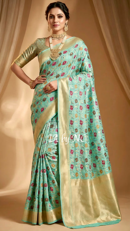 Turquoise Banarasi Pure Munga Silk Saree