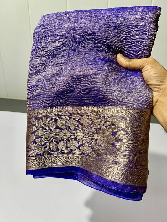 Banarasi Blend Tissue Silk Crushed Saree