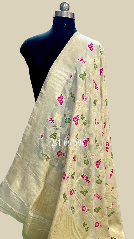 Beige Banarasi Pure Munga Silk Dupatta