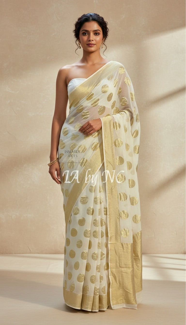 White Banarasi Pure Khaddi Georgette Saree