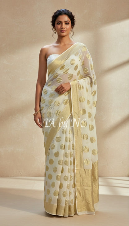 White Banarasi Pure Khaddi Georgette Saree