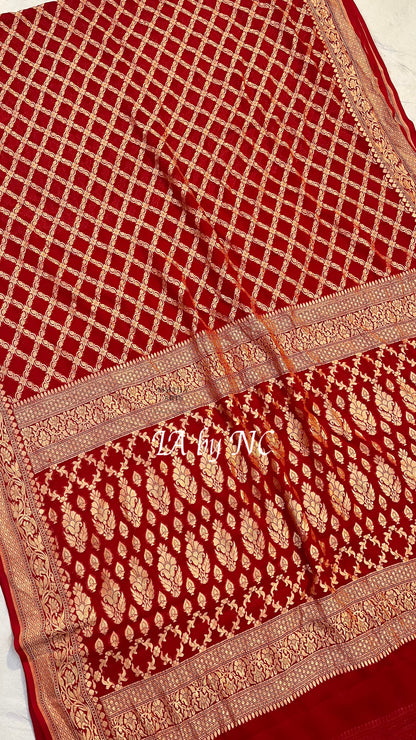 Crimson Banarasi Pure Khaddi Georgette Saree